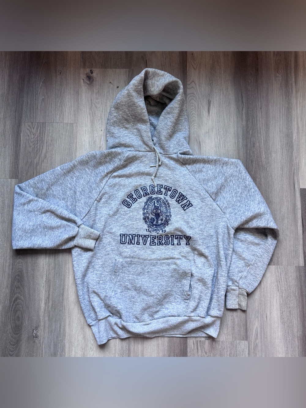 Vintage 70s Georgetown University Hoodie Velva Sheen Gray Single Stitch XL